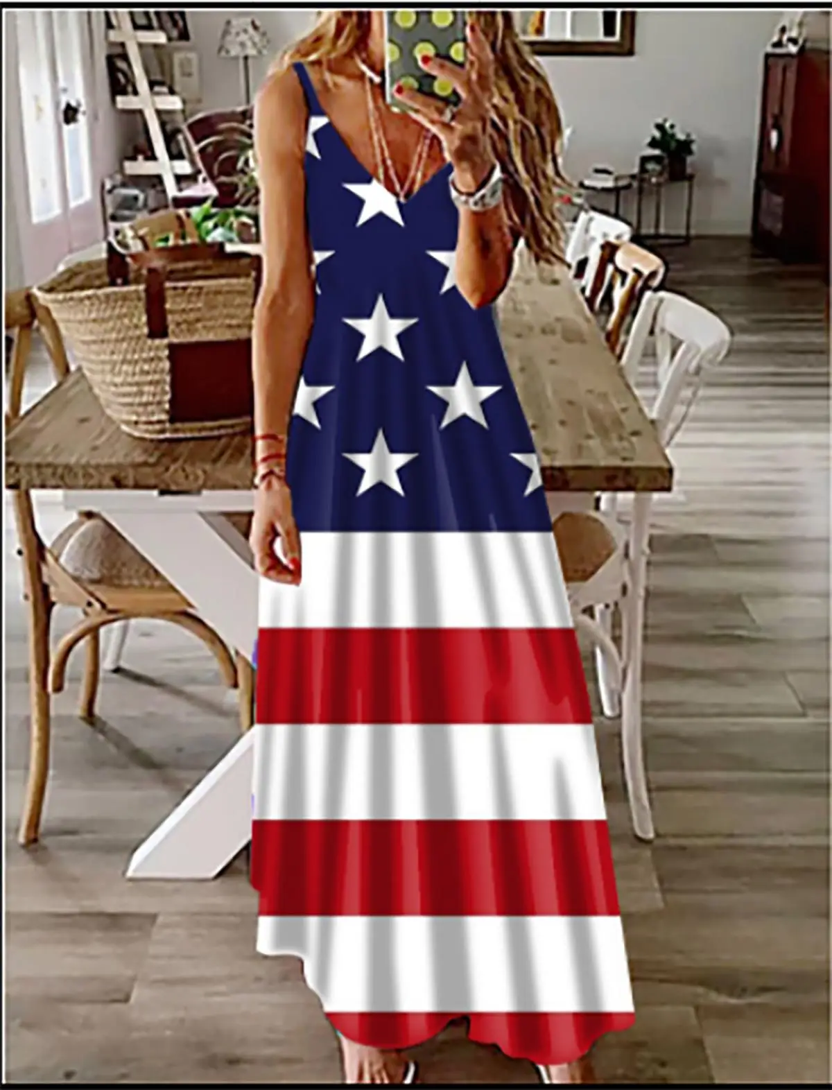 Spring Summer Women V-Neck Strap Flag Floral Printing Sexy Beach Long Maxi  Dress Split Sleeveless Vintage Clothing Oversized