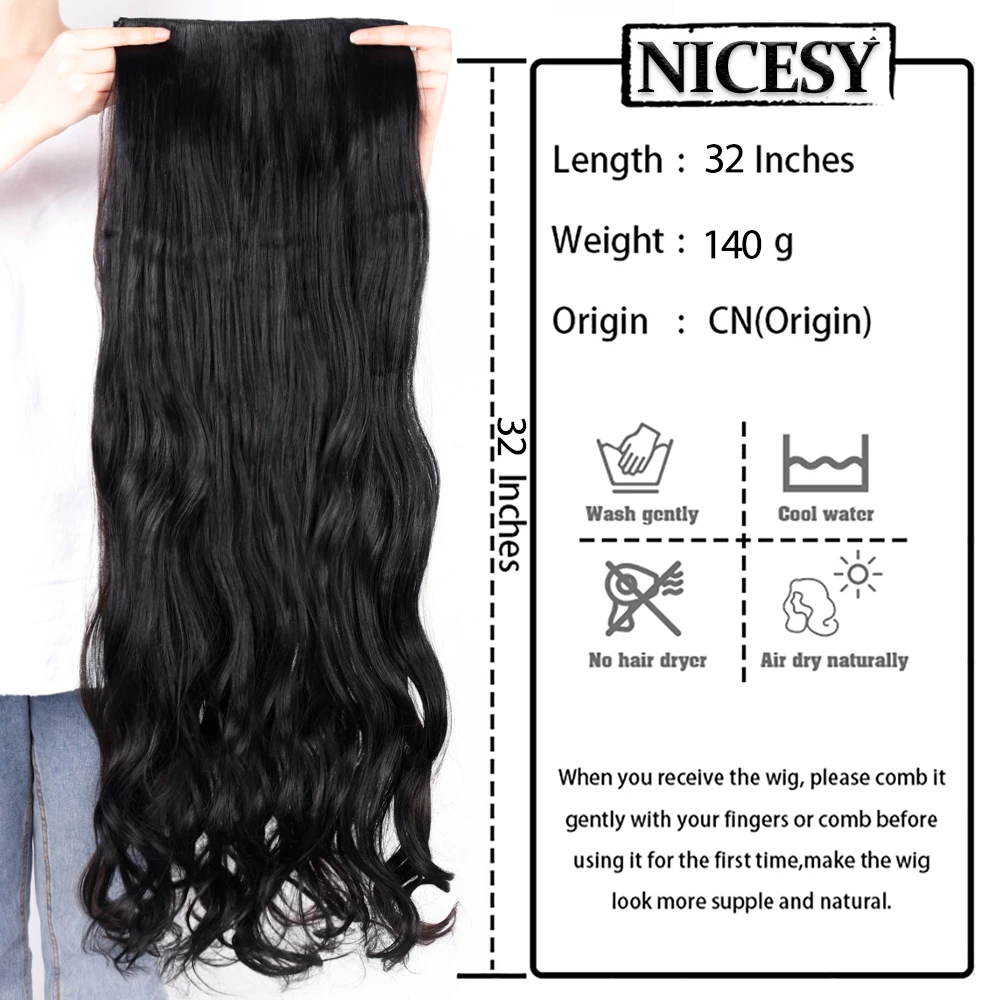 NICESY-Extensions synthétiques longues ondulées à 5 Clips, 22 pouces/32 pouces, Extensions à Clip haute température pour femmes