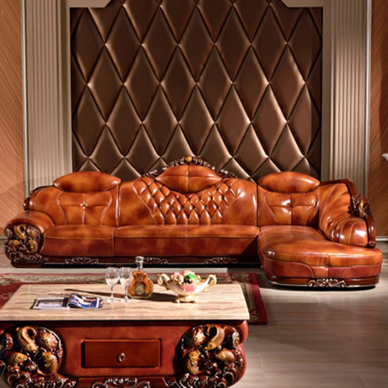 seccional europeo piel auténtica para sala de mueble moderno de auténtica, 0956|Sofás para sala de estar| - AliExpress