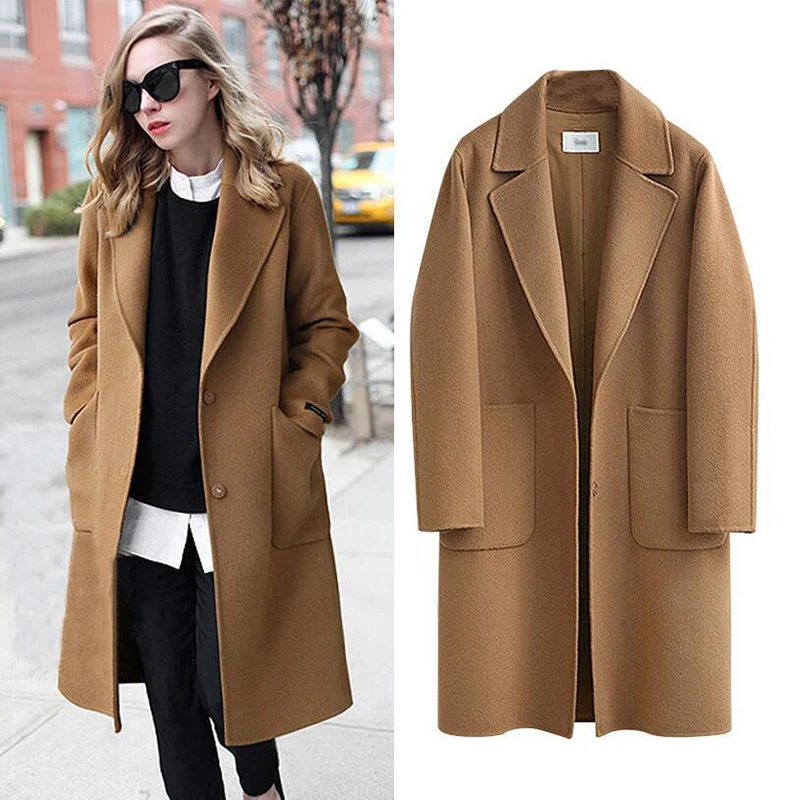 Autumn Coat Women Woolen Coat Casual Plus Size Long Sleeve Thick Jackets Female Vintage Loose Warm Wool Coat Casaco Feminino
