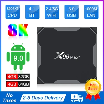 

X96 MAX plus Smart TV Box Android 9.0 Amlogic S905X3 Quad Core Bluetooth v4.1 2.4G/5GWifi LAN 1000M 8K Media Player tv Box
