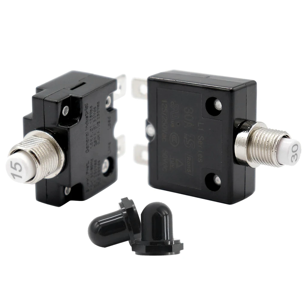 2PCS 15/30 Amp Thermal Circuit Breaker with Quick Connect Terminal and Transparent Waterproof Button Cover