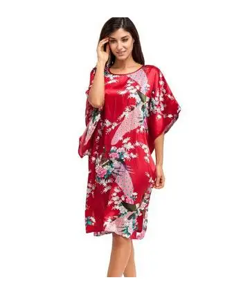 Размера плюс черный Для женщин летние Lounge Robe женские новые пикантные домашнее платье из искусственного шёлка ночной рубашке большой Сорочка свободного кроя халат S002-B - Цвет: wine