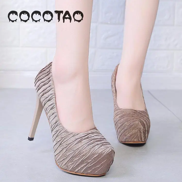

2019 New Arrival Coco & Tao Basic Super High (8cm-up) Thin Heels Pu Round Toe Party Slip-on Rubber Summer Sexy Fits True T
