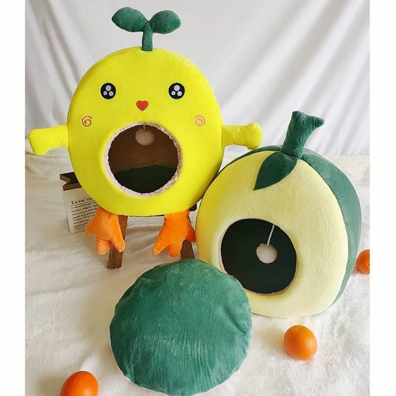 Avocado Green Cat Bed Short Plush Pet House for Small Medium Cats Dogs Avocado Shape Sleeping Cats Nest Kennel Pet Beds Cushion