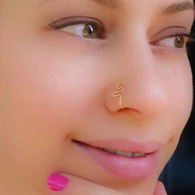 Original Copper Wire Spiral Fake Piercing Nose Ring Punk Gold Silver Color Clip Nose Ring Also Can Be Ear Clip Cuff Bijoux