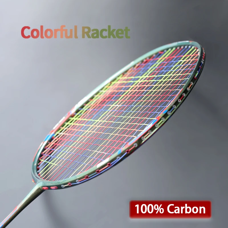 

Colorful 100% Carbon Fiber Badminton Rackets Strung 20-28LBS Professional Training Offensive Racquet Super Light 4U 83G Sports