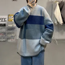 ^#Cheap Winter Striped Sweater Men's Warm Fashion Contrast Color Casual Knit Pullover Men Loose Sweaters Male Sweter Clothes M-2XL ^#Cheap Winter Striped Sweater Men's Warm Fashion Contrast Color Casual Knit Pullover Men Loose Sweaters Male Sweter Clothes M-2XL