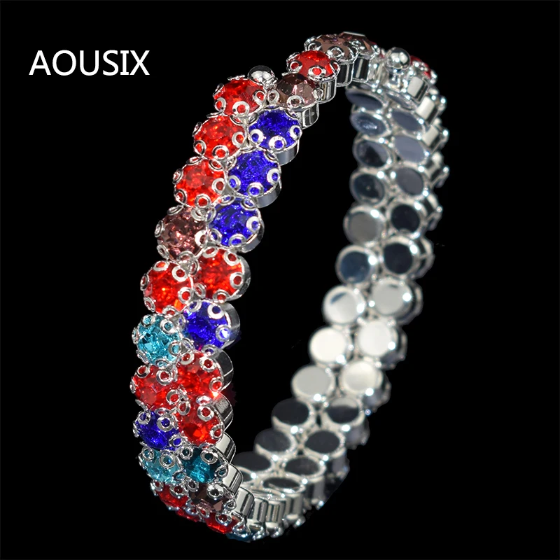 AOUSIX New Fashion Crystal 2 rows Bracelets & Bangles for Women 8 colors Rhinestone Stretching Bangle Upper Arm Bracelet Jewelry 5