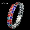 AOUSIX New Fashion Crystal 2 rows Bracelets & Bangles for Women 8 colors Rhinestone Stretching Bangle Upper Arm Bracelet Jewelry 5