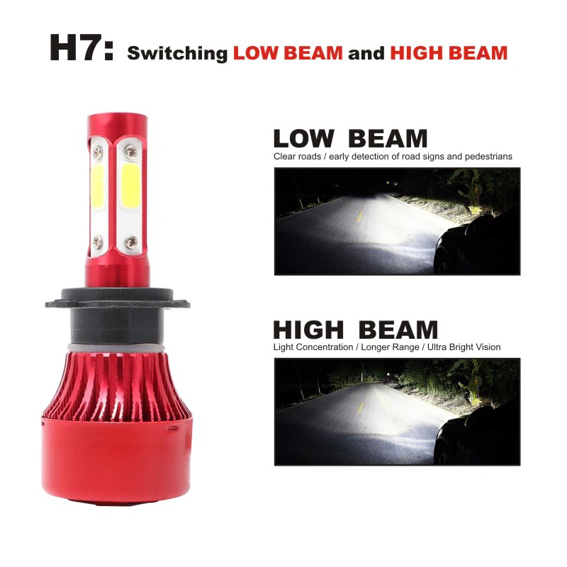 Комплект из 2 предметов, 4 боковых H7 светодиодный автомобиля Headllight лампы H4 H11 HB3 HB4 9005 9006 светодиодный лампы 72W фары для 10000LM 6000 К противотуманная фара 12V 24V авто фары лампы