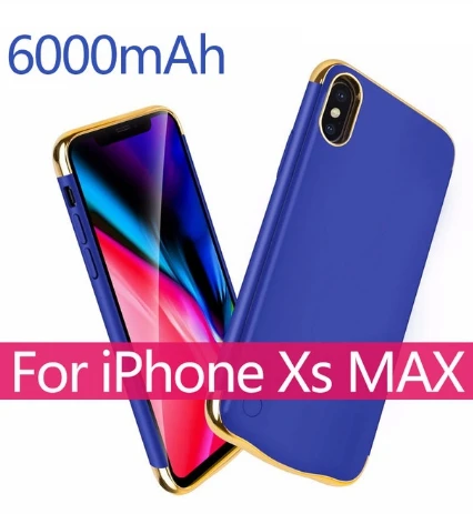 Большой емкости powerbank чехол для Apple IPhone X XS XR XS аккумулятор max зарядное устройство чехол batterie externe зарядный чехол крышка батареи - Цвет: XSmax 6000mAh blue