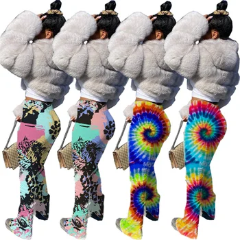 

stacked leggings joggers stacked sweatpants women ruched pants flare bell bottom stacked pants sexy club print pant trouses 2020