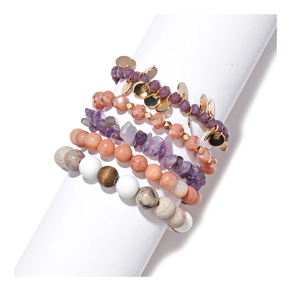 NEW Fashion Multilayer Women Bracelets & Bangles Golden Leaf Open Cuff Natural Stone Crystal Bracelet Set Lady Jewelry BCSET320