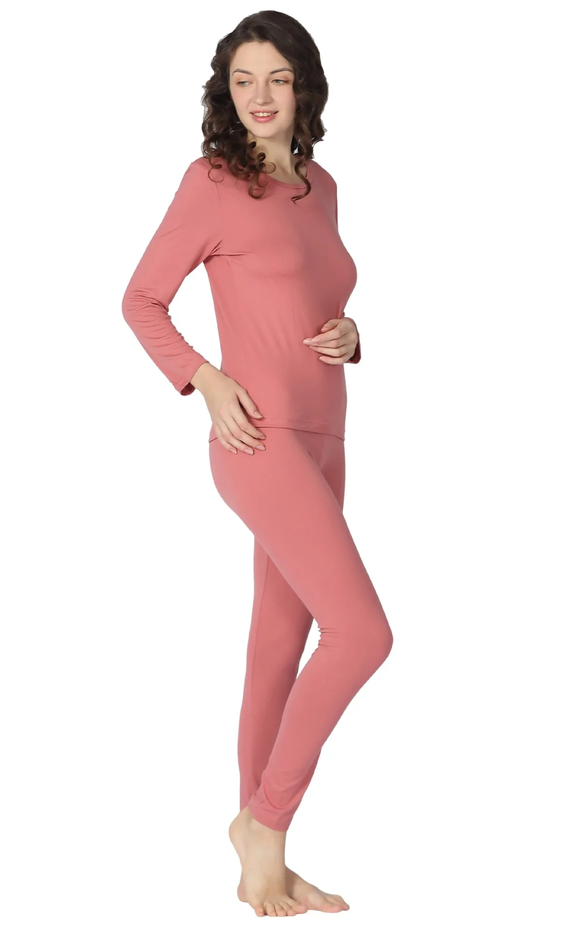 plus size S-9XL thermal underwear women long johns for women sexy lingerie underwear suits winter thick warm 2 pieces set - Цвет: pink