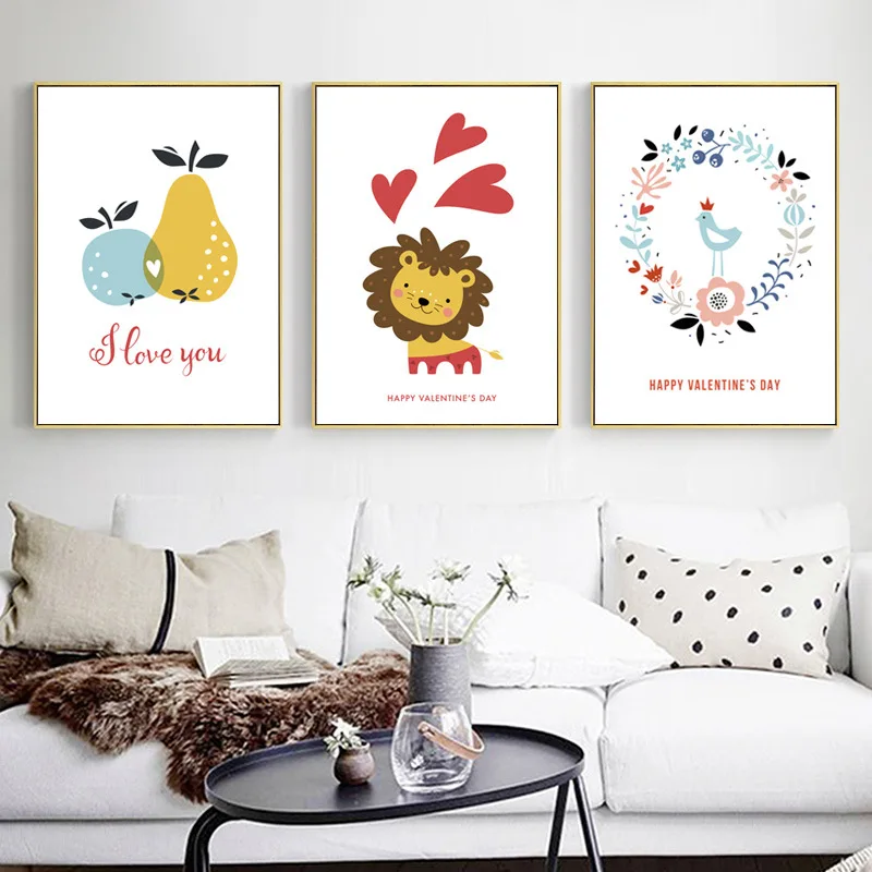 Watercolor Nursery Animal Lion Decoration Painting Nordic Simple Children's Room Canvas Frameless Wall Art Pictures | Дом и сад