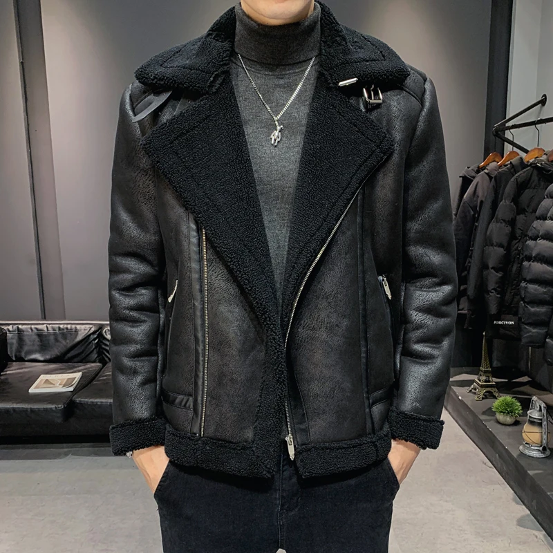 black Leren Heren Jas Толстая кожаная куртка Blouson Cuir Moto Homme мужская куртка из искусственной кожи мужской Тренч куртка уличная панк куртка - Цвет: black