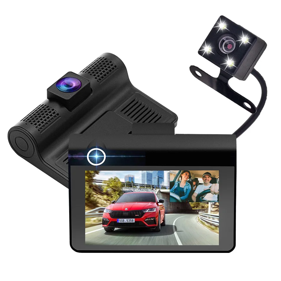 

Houxtek car recorder dvr with 3 cameras 4 Inch dual camera dvr Video Recorder Registrator Dash Cam dashcam With Reverse Camera