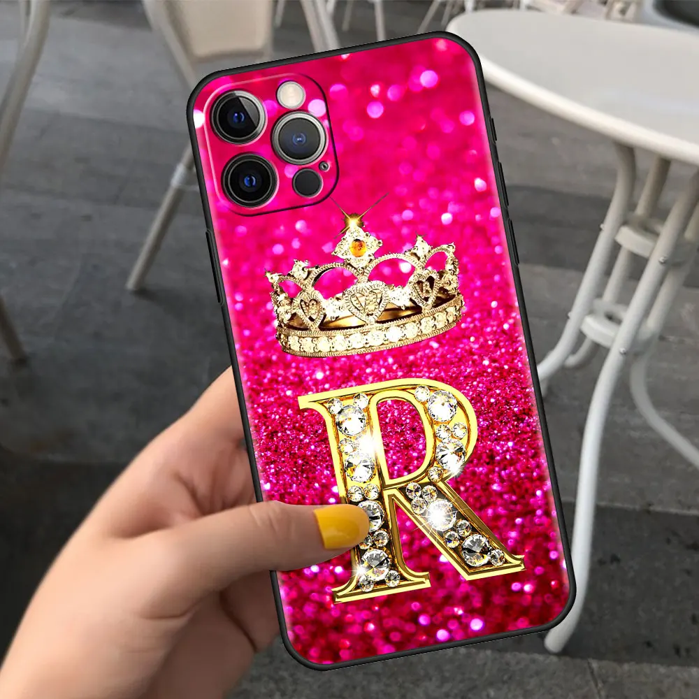 thumbnail image 1 of Pink Diamonds Letter Phone Case for Apple iPhone 11 7 12 13 Pro XR X XS Max 6 6S 8 14 Plus Soft Cover Shockproof Funda 14mini, 1 of 5