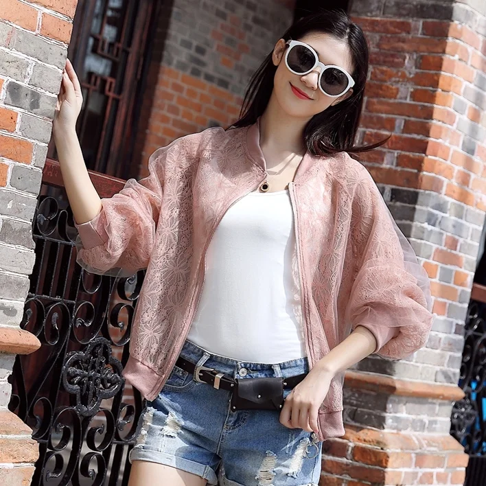 Женская тонкая куртка из органзы Harajuku белая кружевная куртка-бомбер большого