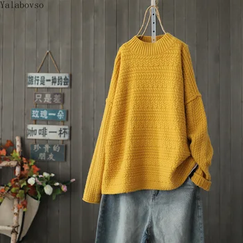 

Spring and Autumn New 2019 Original Literary Fan Solid Color Loose Knitted Sweater Female Leisure Skinny Sweater Female 2019