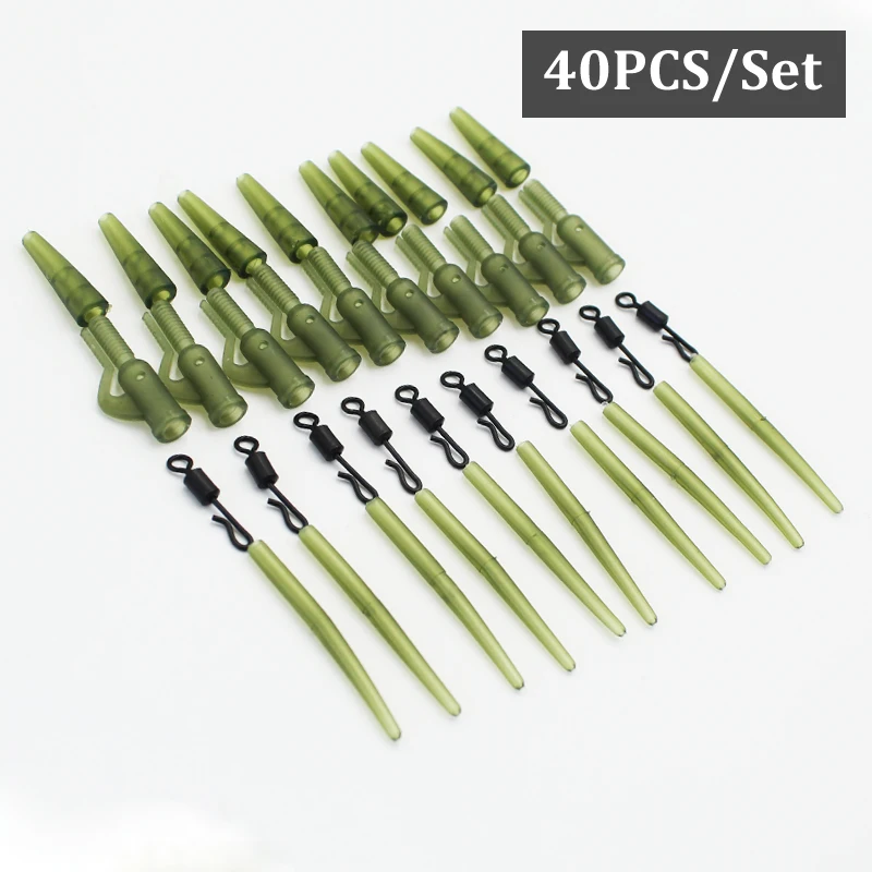 1Set=40PCS Carp Fishing Accessories Kit Rubber Lead Clips Anti Tangle Sleeve Quick Change Rolling Swivels Carp Rig Making Tackle