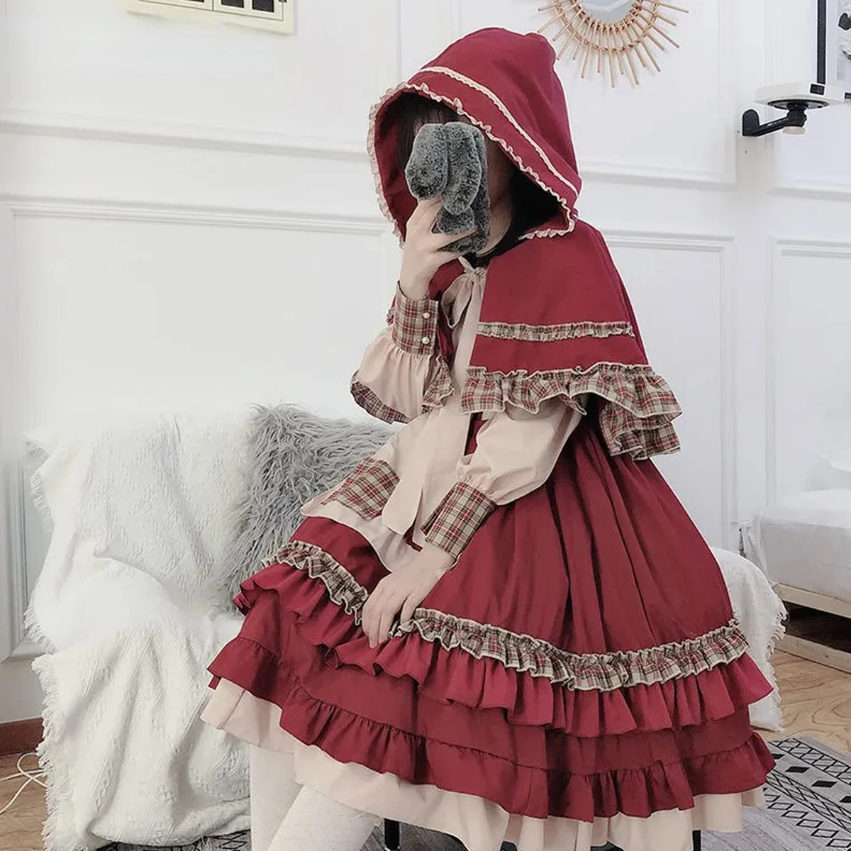 Red Goth Lolita Dress for Girls Japanese Sweet Kawaii Lolita Dress