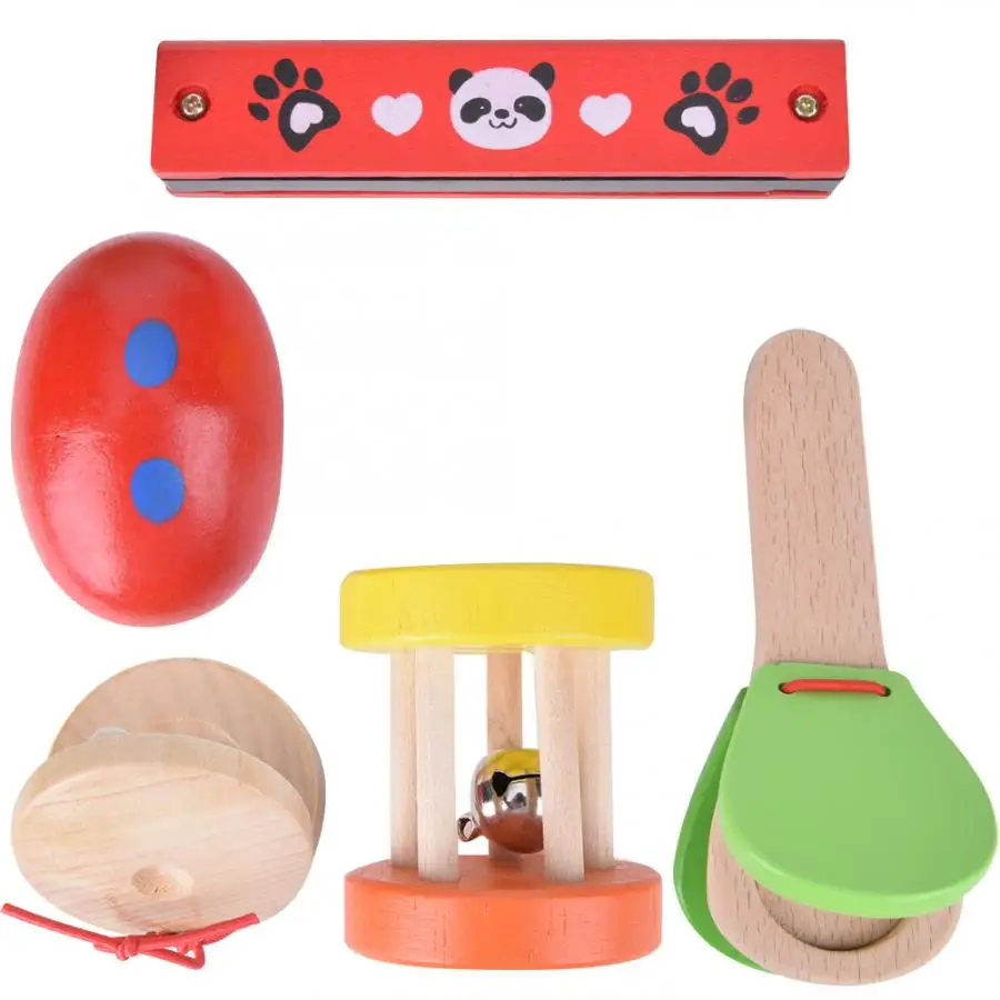 Wooden Baby Toys Rattle Bell Puzzle Sound Handbell Toy Musical Instrument Educational Rattles Toys for Newborn Baby Toys Gifts