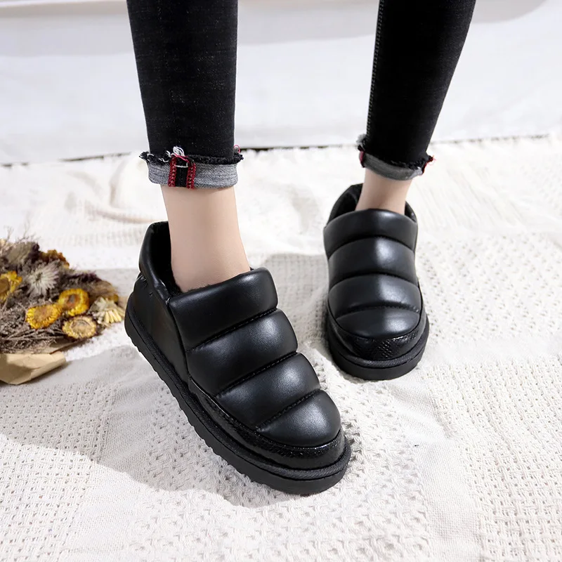 

2019 Women Snow Boots Winter Fur Ankle Boot Female Bowtie Warmer Plush Suede Rubber Flat Slip on Fashion Platform Ladies Shoes