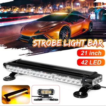 

12V 42 LED Amber Double Side Traffic Advisor Strobe Flash Light Bar Car Roof Emergency Light Magnetic 7 Flashing Pattern