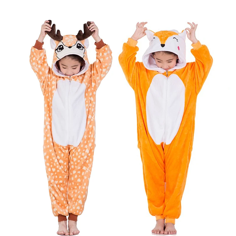 Пижама кигуруми, пижамы для девочек с радужным единорогом, зимняя детская флисовая Пижама с капюшоном и животными, Детская Пижама