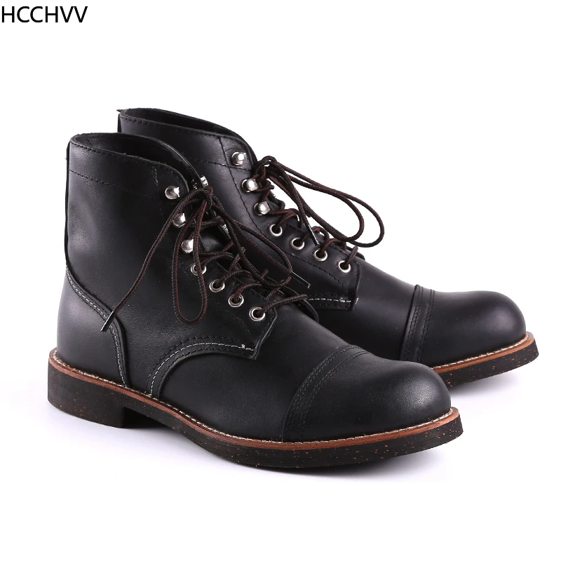 Najtaniej Nowa wiosna jesień Vintage oprzyrządowanie ciemne skrzydła męskie buty motocyklowe wysokiej jakości skóra bydlęca okrągłe Toe czerwone męskie trzewiki w stylu casual