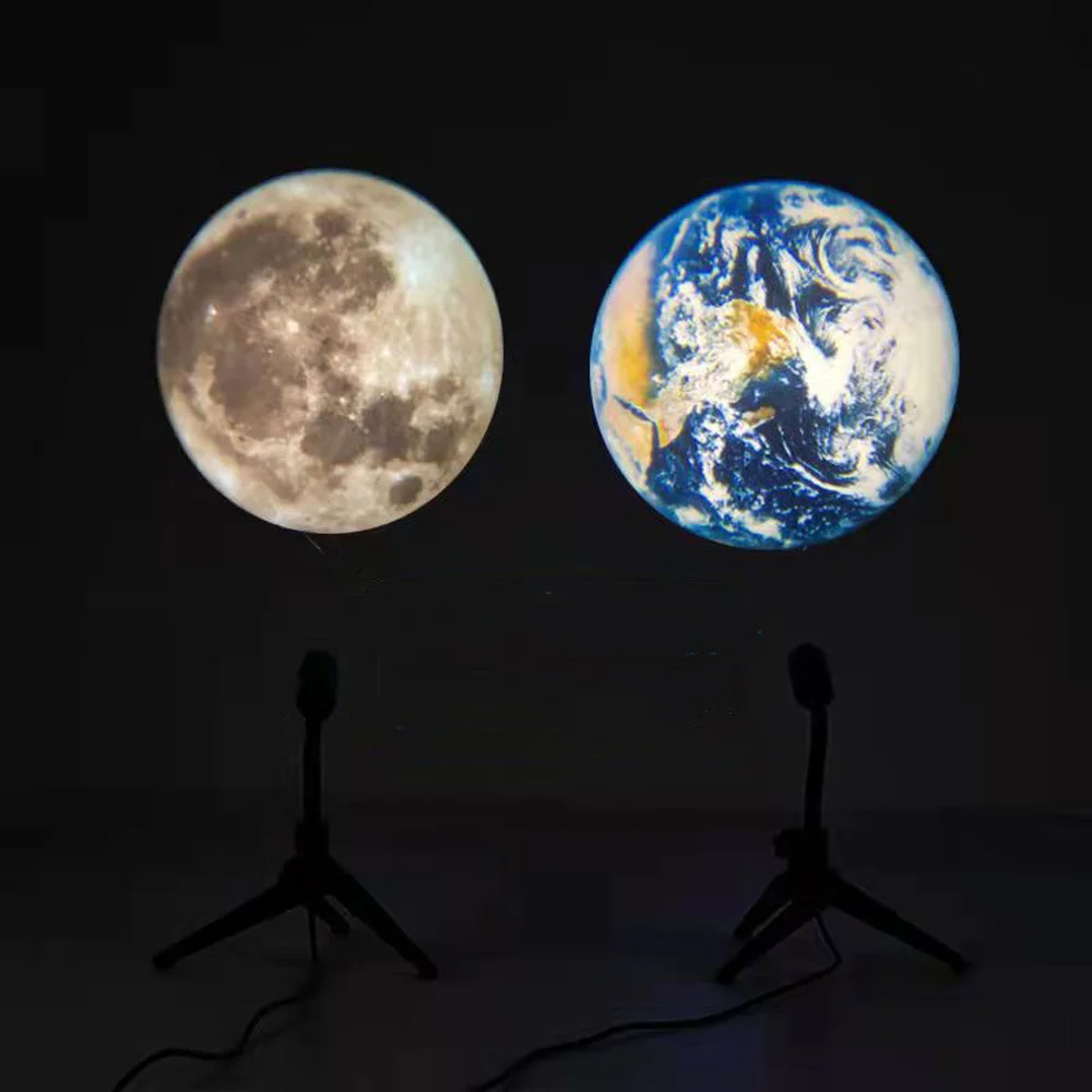 Earth Moon Projection On Wall Lamp 360&deg; Rotatable Bracket DC5V USB Live Background Light Home Party Living Room Bedroom Decor