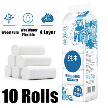 

10Rolls Paper Towels 4-layers Skin-Friendly Wood Pulp Napkin Bath Toilet Paper For Home Kitchen Household Paper Tissue Non-Smell
