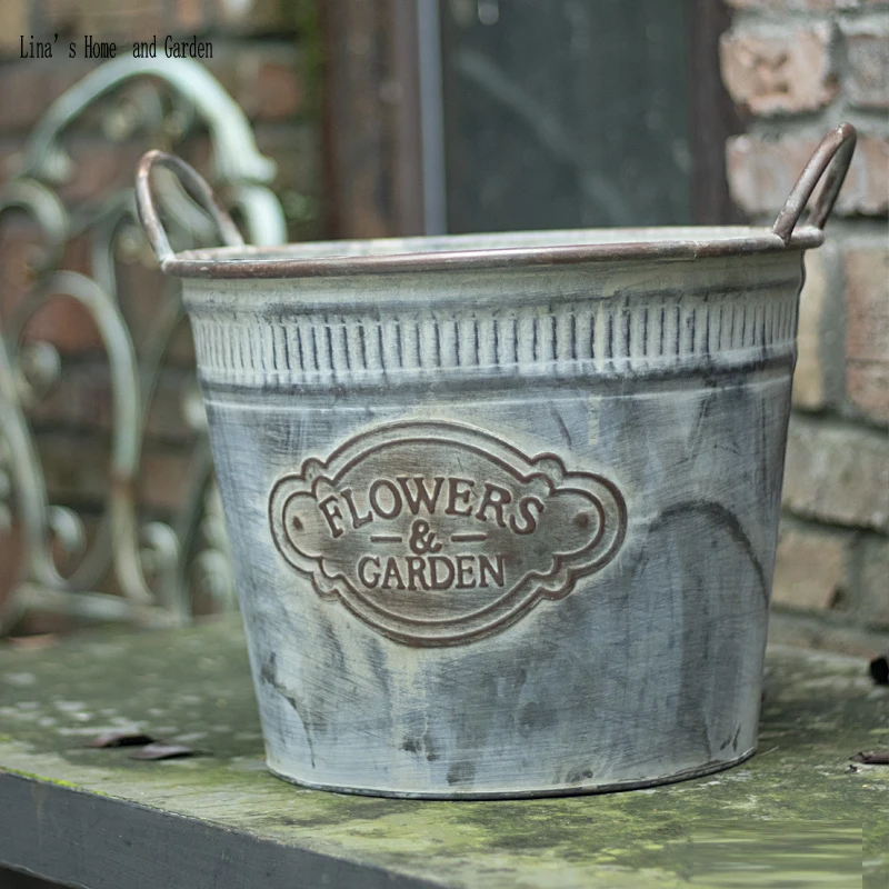 

handmade decorative antique retro zinc bucket planter