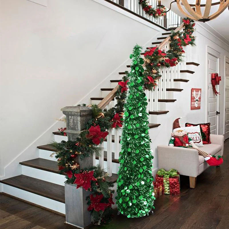 5Ft Christmas Tinsel Tree with Stand, Gorgeous Collapsible Artificial Christmas Tree for Christmas Decorations