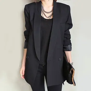 

2020 Solid Long Style Black Women Jacket and Blazer Female Notched Collar Asymmetrical Chic Ladies Blazers feminino