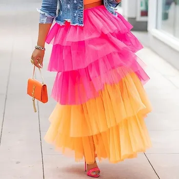 

Tulle Skirts Women Plus Size 2020 A-line Layered Custom Made Street Style High Quality Party Aso Ebi Long Skirts