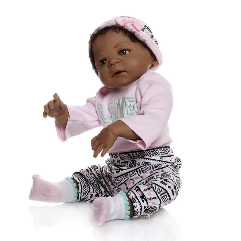 57 см Reborn Baby Doll Игрушки для девочек Кудри волосы силиконовые виниловые тело Принцесса Сладкая африканская девочка живой ребенок подарок на день рождения