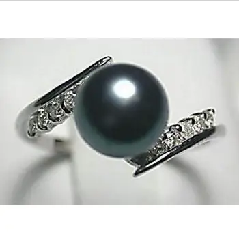 

Fashion jewelry Free Shipping Beautiful and elegant fashion Black Tahitian Pearl Ring Size 7# 8# 9#