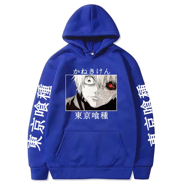 Tokyo Ghoul Anime Hoodie Pullovers Sweatshirts Ken Kaneki Graphic Printed Tops Casual Hip Hop Streetwear Blue 2