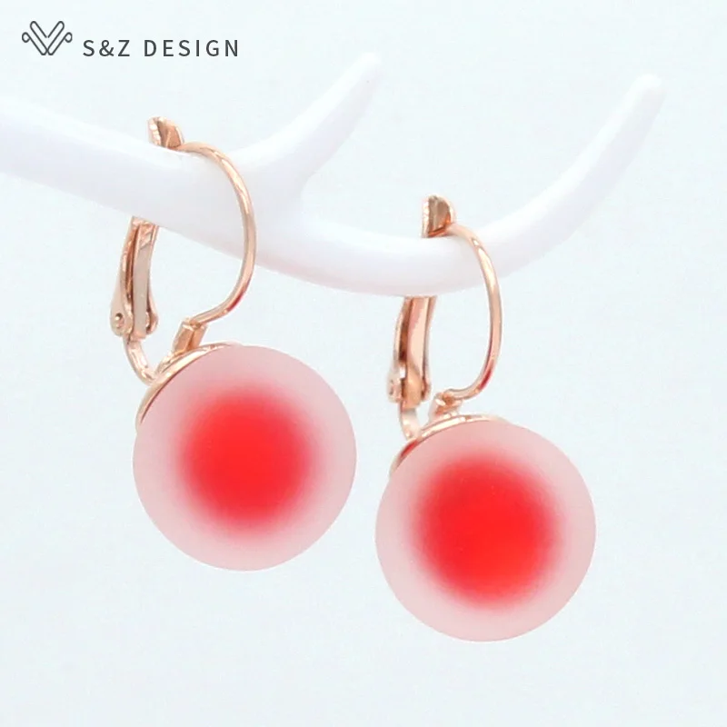 S&Z DESIGN New Fashion Big Round Dangle Earrings For Women Jewelry Trendy Personality Simple 585 Rose Gold Color Eardrop