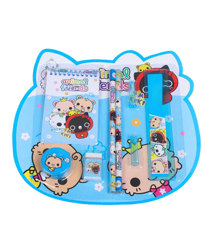 

1 Set Cute Cartoon Kindergarten Kids Pencil Ruler Eraser Sharpener Small Notebook Stationery Set Birthday Gift For Children
