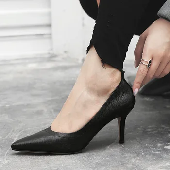 

Pointed Toe Heels Spring 2020 Fashion Pumps Woman Genuine Leather Shoes Designer 5cm Heels Zapatos Mujer