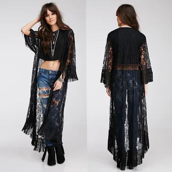 

Long Tassel Lace Cardigan for Beach Dress Swimwear Women Bikini Cover Up Saida De Praia Robe De Plage Kaftan Beach Cover Ups