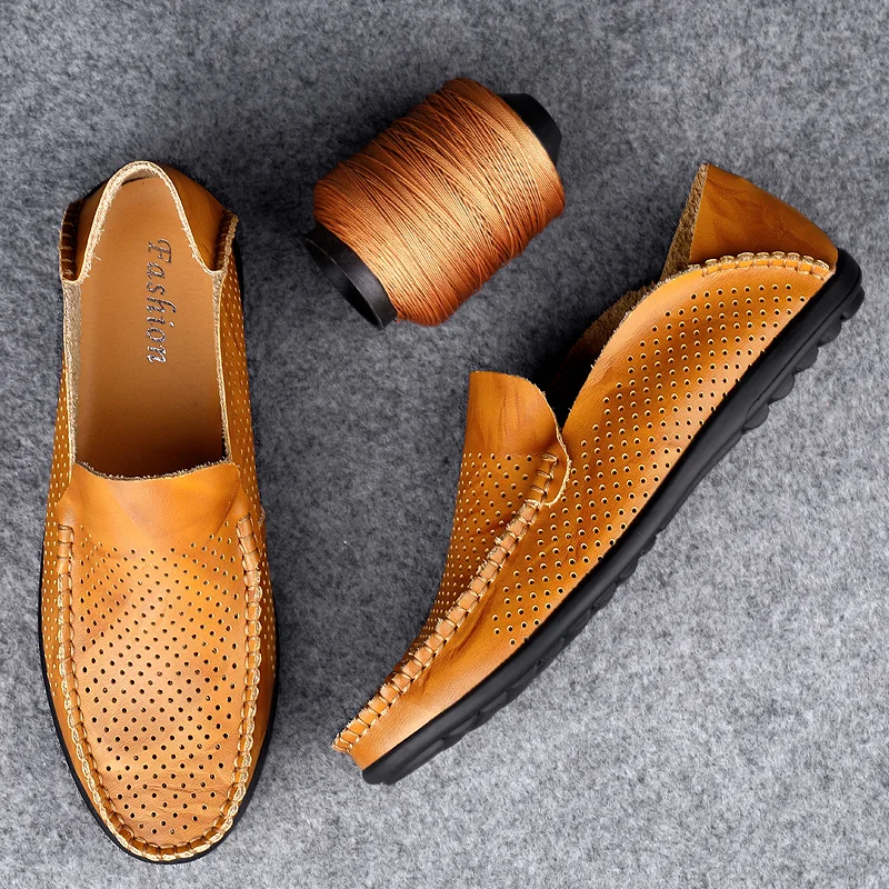 Summer Genuine Leather Shoes Men Comfortable Mesh Men Loafers Casual Shoes Men Flats Hot Sale Driving Shoes Moccasins Plus Size - Image 6