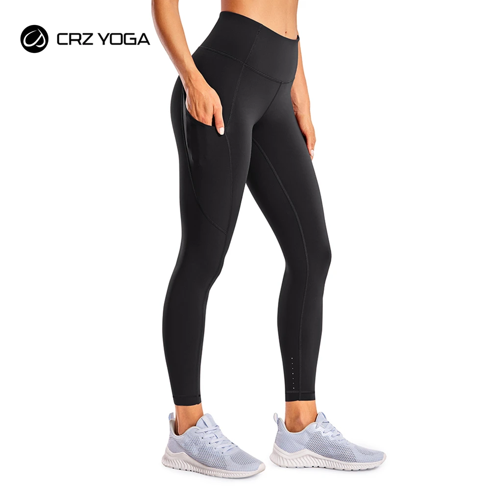 CRZ YOGA Women's Naked Feeling Light Running Leggings 25'' High Waisted Compression Workout Pants with Pockets 28'' 