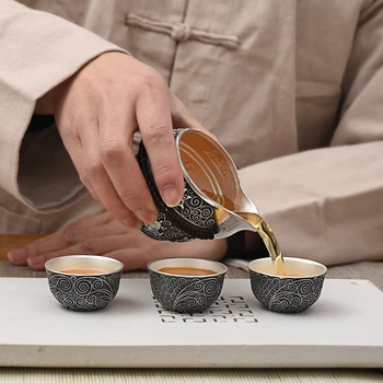 

999 sterling silver tea cup Tibetan Babao Kung Fu tea set sterling silver master cup single cup