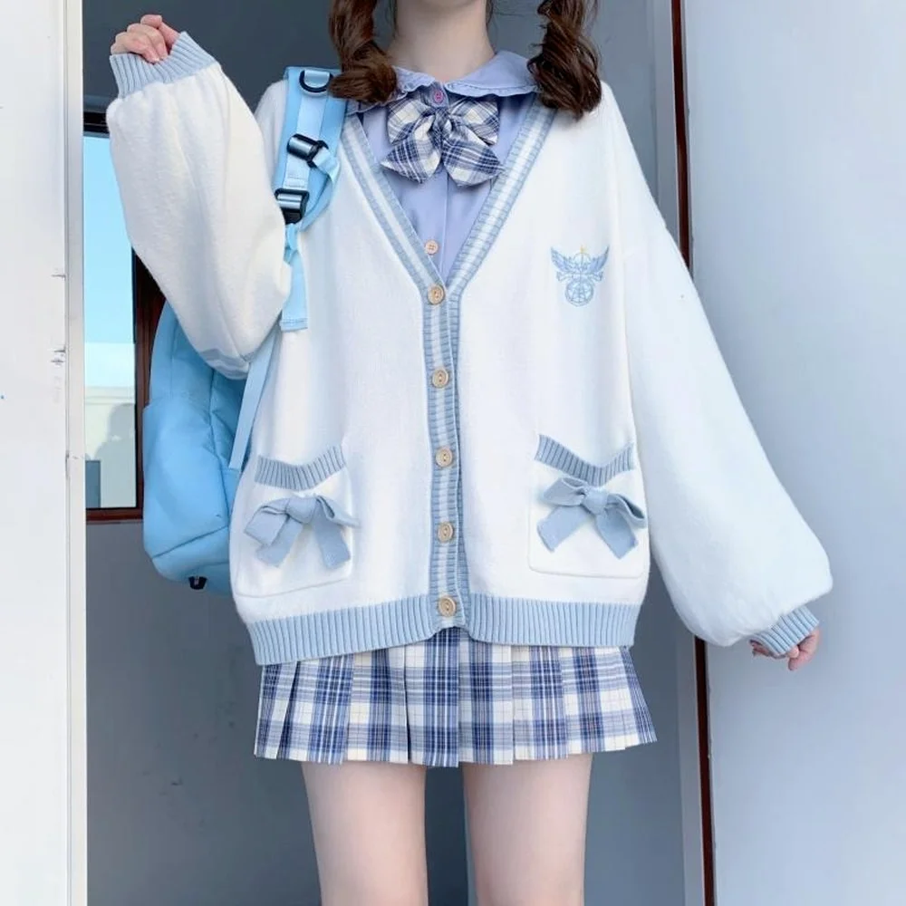 

Large Size 150KG Ladies Cardigan Sweater,Japanese Autumn Sweet Embroidered Bowknot Loose Long-sleeved V-neck Knit 4XL Cardigans
