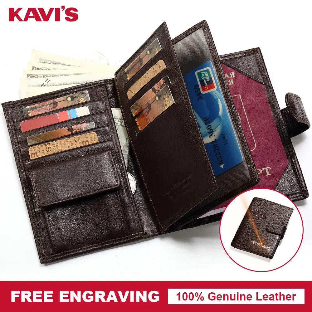 Кошелек KAVIS из натуральной кожи для мужчин Обложка паспорта кошелек монет